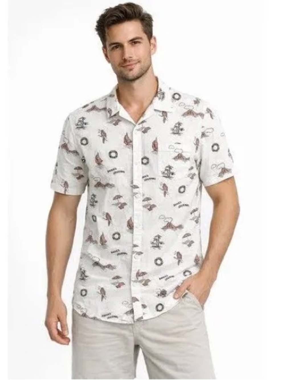 Banks Journal Men's Tropical Print Short Sleeve Button Down Shirt Size S
